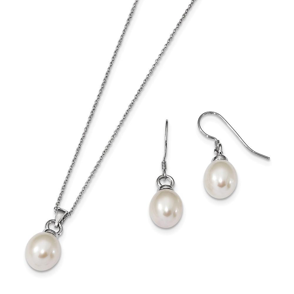 925スターリングシルバーRH 10 11mm淡水養殖真珠イヤリングネックレスセットジュエリー女性用セット