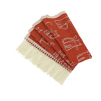Veeki Fashion Women Polyester Neck Scarves Fall Winter Creative Cat Pattern Warm Shawl Wraps with TasselsRed
