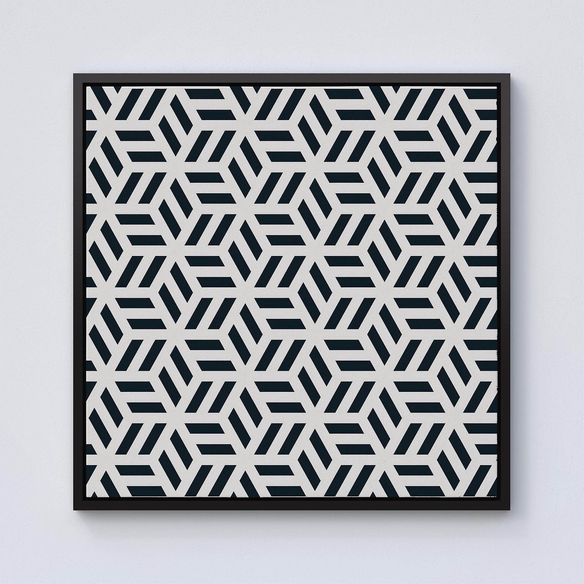 Geometric Monochrome Hexagonal Pattern Framed Canvas