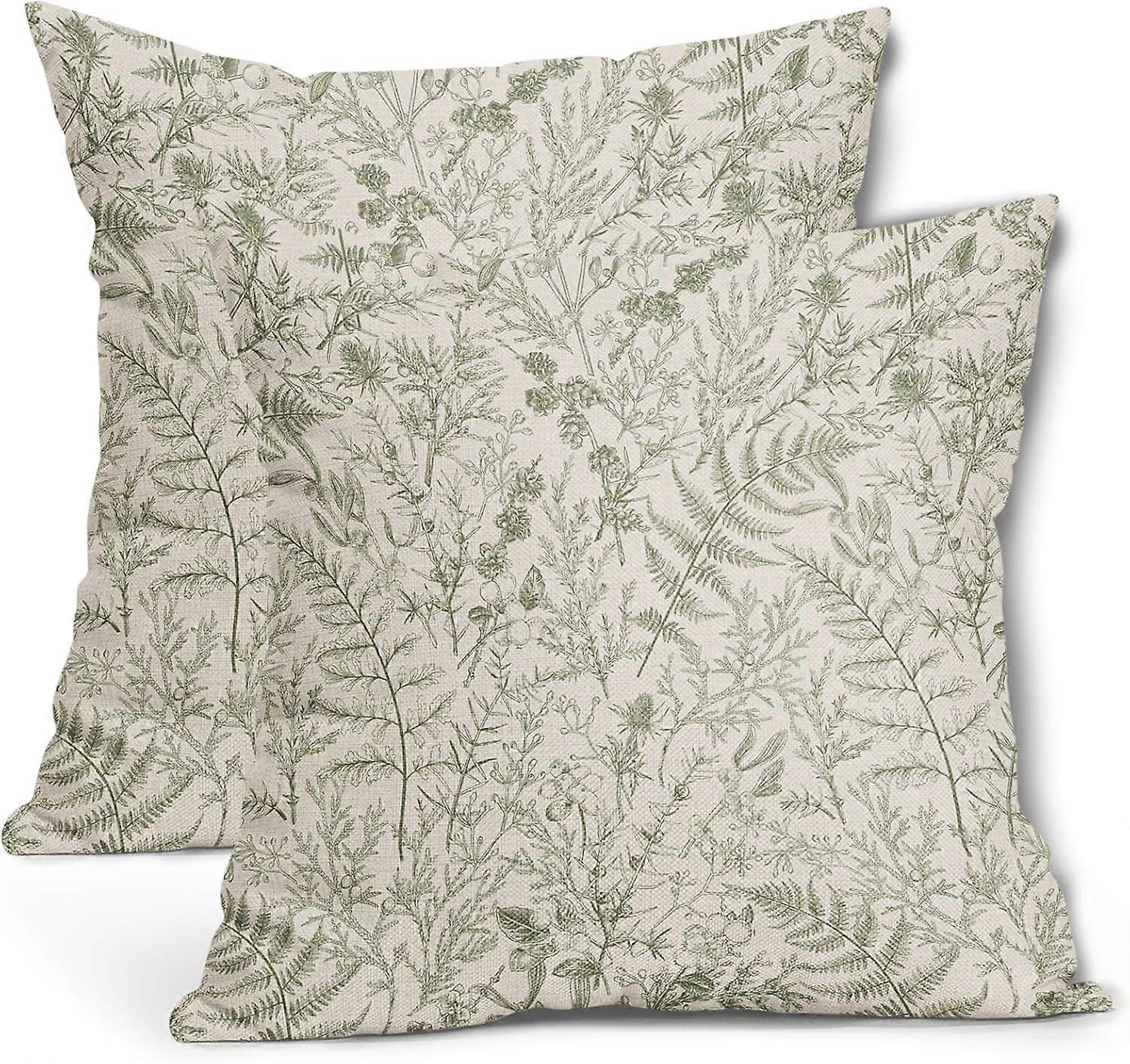 حكيم الأخضر السرخس أوراق وسادة يغطي 16X16 بوصة نبات أوراق الأزهار الصنوبر الزخرفية وسادة الحالات خمر النباتية ربيع الصيف رمي الوسائد مجموعة من 2 