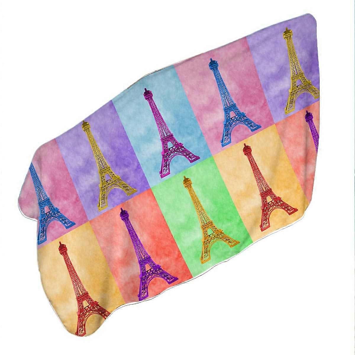 Multicolored Eiffel Tower Panel Microfiber Beach Towel