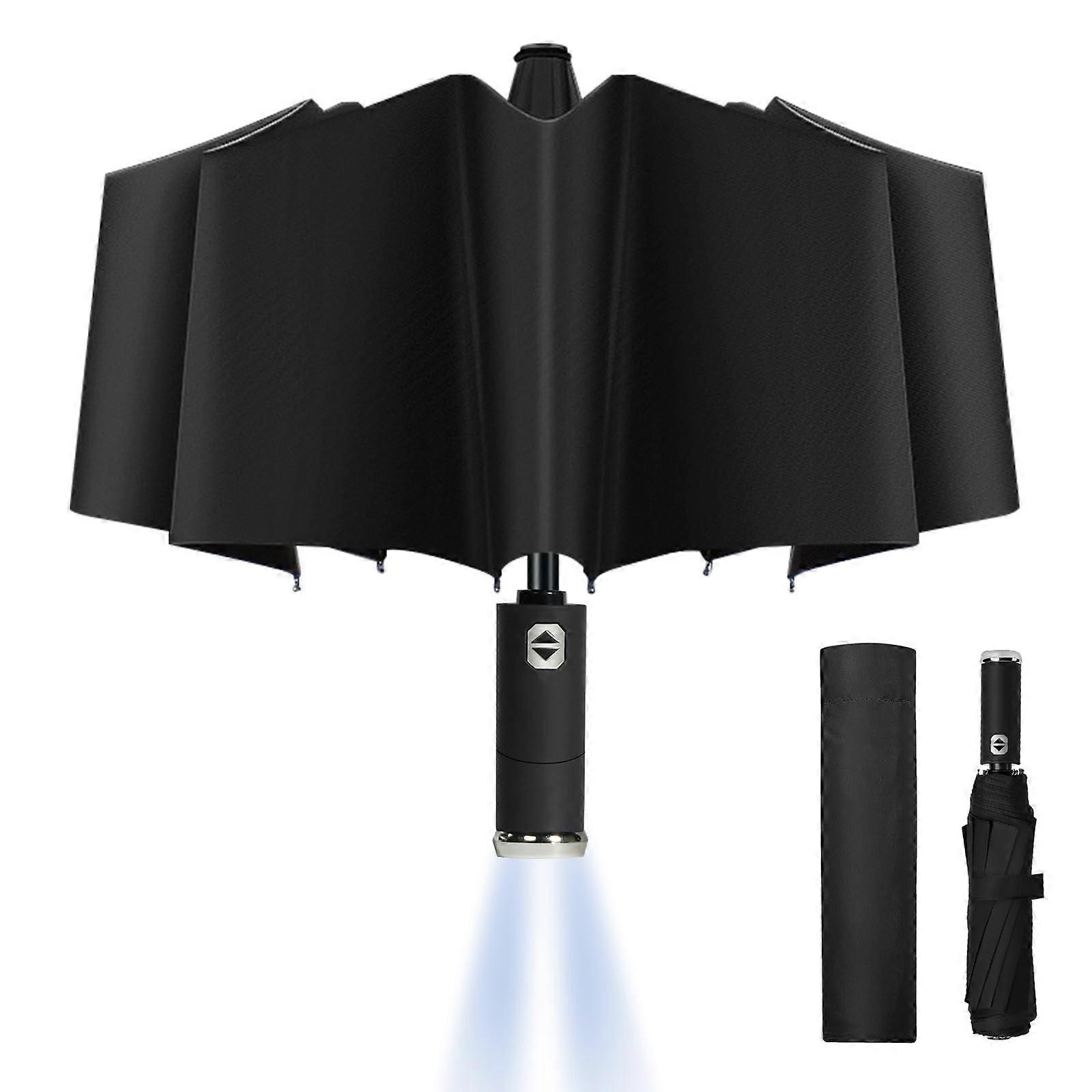 Foldable umbrella stormproof 10 ribs with automatic open-close mechanism, reflective stripe design, 210T Teflon coating, quick-drying waterproof for m