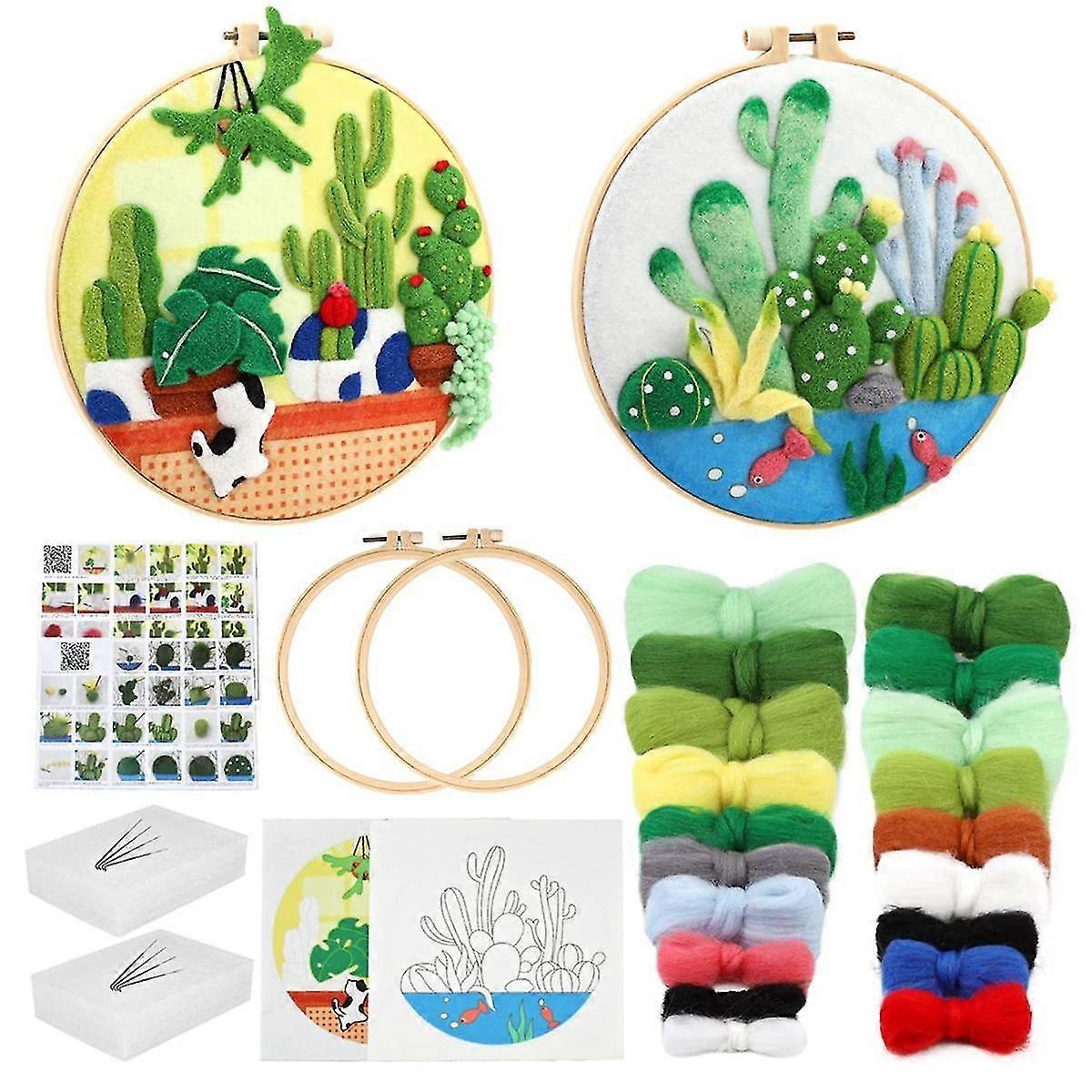 1Set Needle Felting Tools for Beginner,Needle Felting Kit,Picture Frame,Felt Needles,Foam Pad,Felt Cloth,Instruction