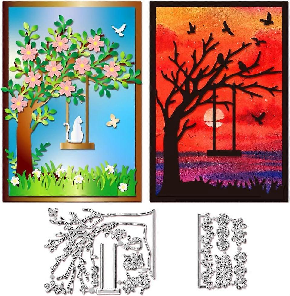 Tree Swing Cutting Dies for Card Making Metal Cat Bird Flower Die Cuts Cutting Dies Templates for Scrapbooking Journal Embossing Paper Craft Decor