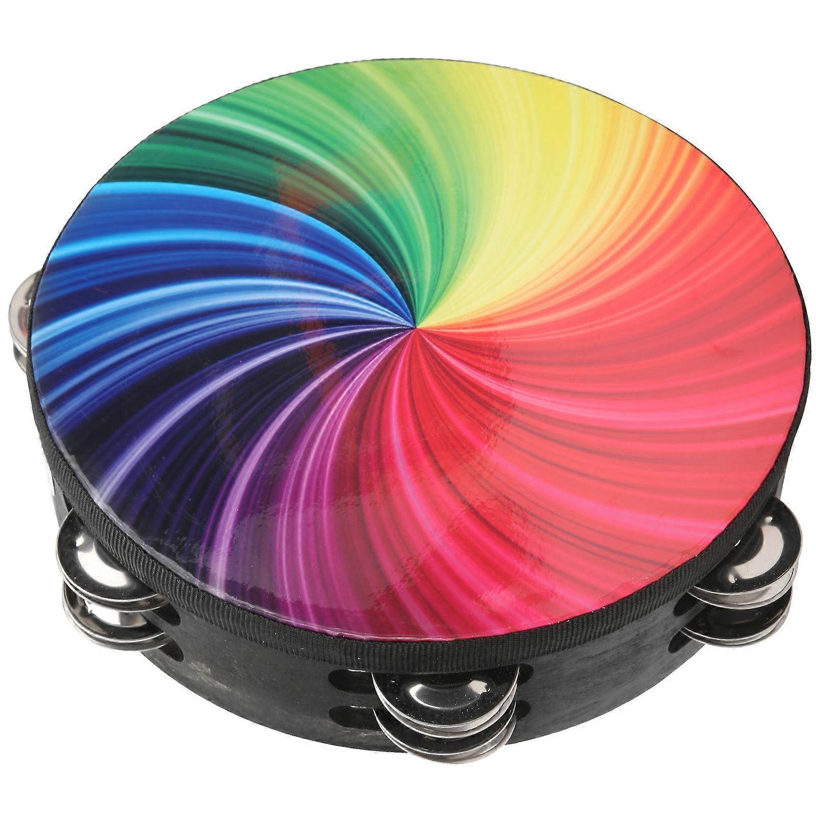 8in Tambourine Double Row Bell Hand Drum Colorful Polyester Handheld Percussion InstrumentColorful