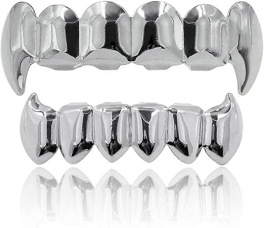 18K Gold Silver Plated Hip Hop Vampire Fangs Top Bottom Teeth Grillz Set for Men and Women