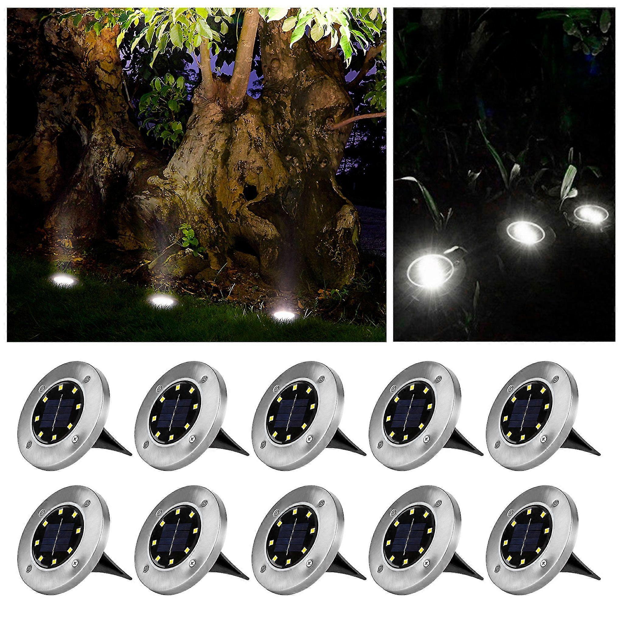 Hastighet 10 x LED-sollampe, innfelt gulvlys, solgulvlys, utendørs gulvlampe, 8 lysdioder, kjølig hvit