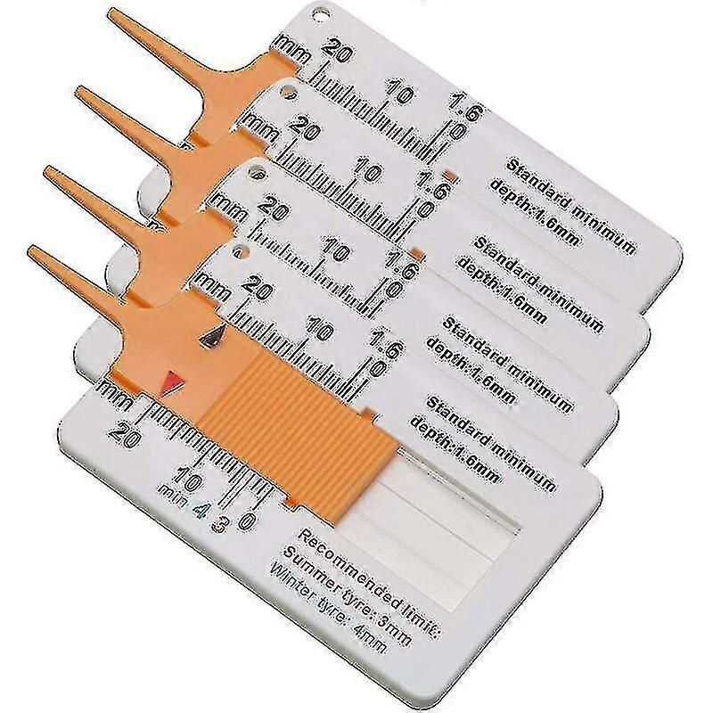 4 Pieces Tread Depth Gauge, Measuring Range 0-20mm, Adjustable Motorcycle Body Depth Gauge Tool (orange)