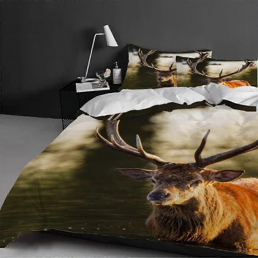 Housse De Couette 140x200 Cerf Avec Taie D'Oreiller 65x65 - Parure De Lit Enfant Animaux Mignon, Microfibre Douce