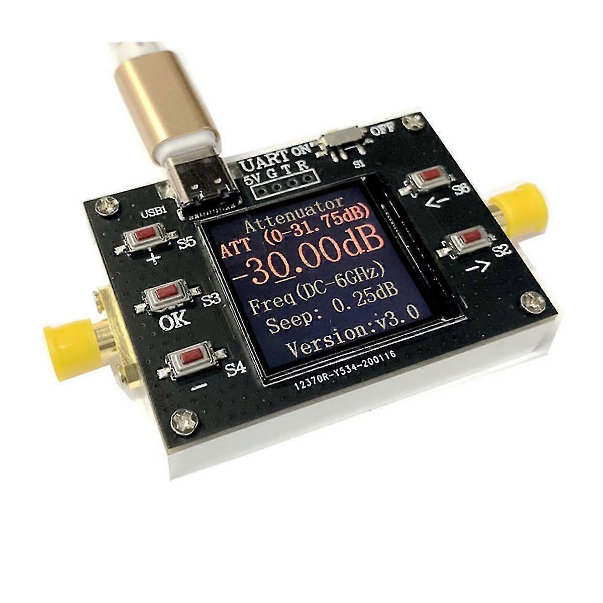DC-6GHZ 30DB Digital Attenuator Programmable Attenuator Module Step 0.25DB LCD Display Supports USB