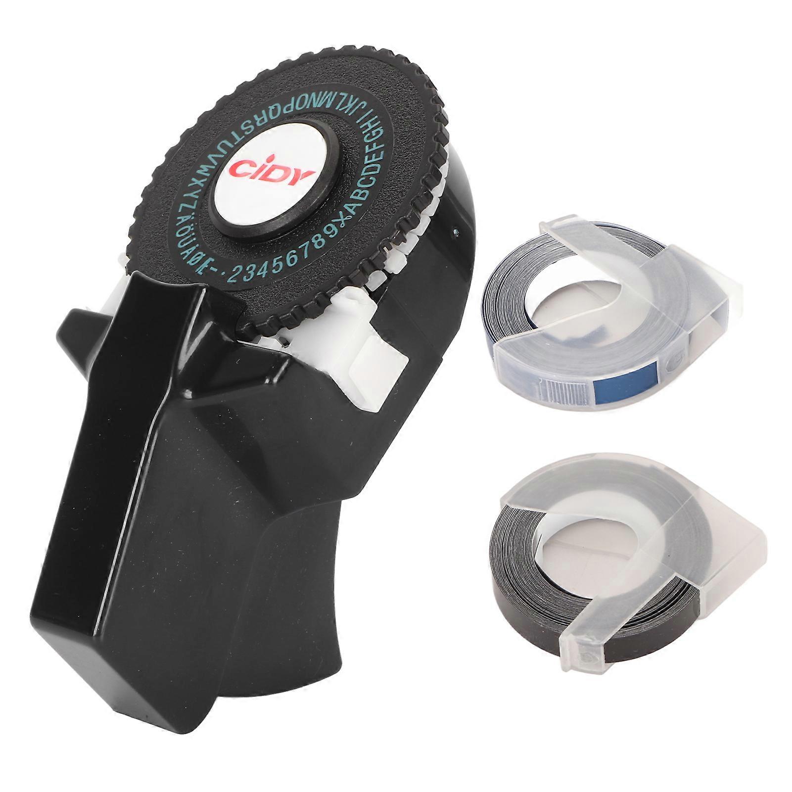 Embossing Label Maker Inkless Easy Operation Ergonomic Design Portable Label Making Embosser with Ribbons for Craft DIY Black