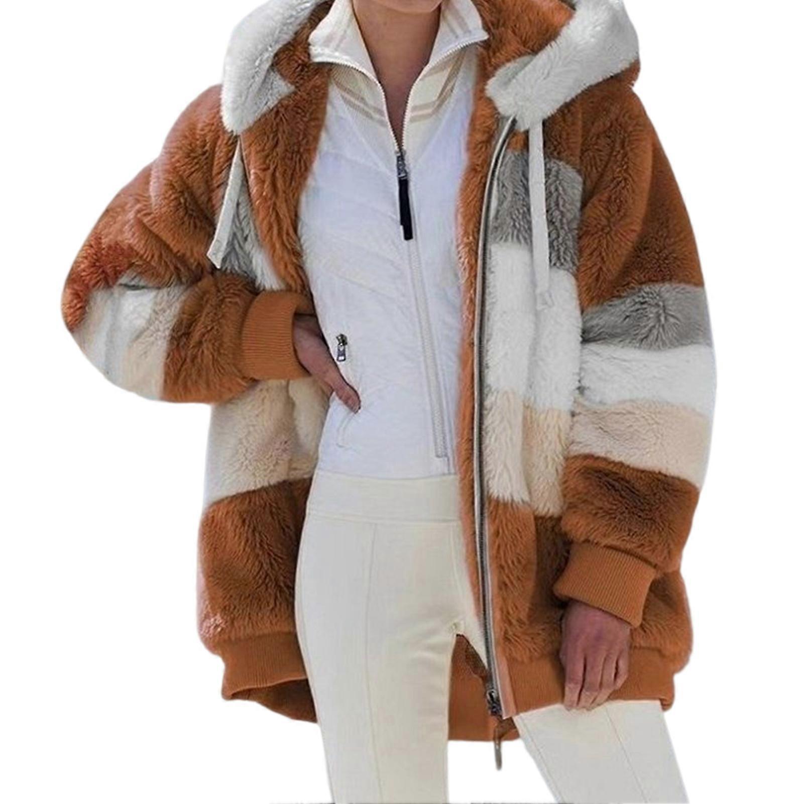 Winter Casual Coat for Women Hooded Color Block Patchwork Coat for Dinner Parties Wearing