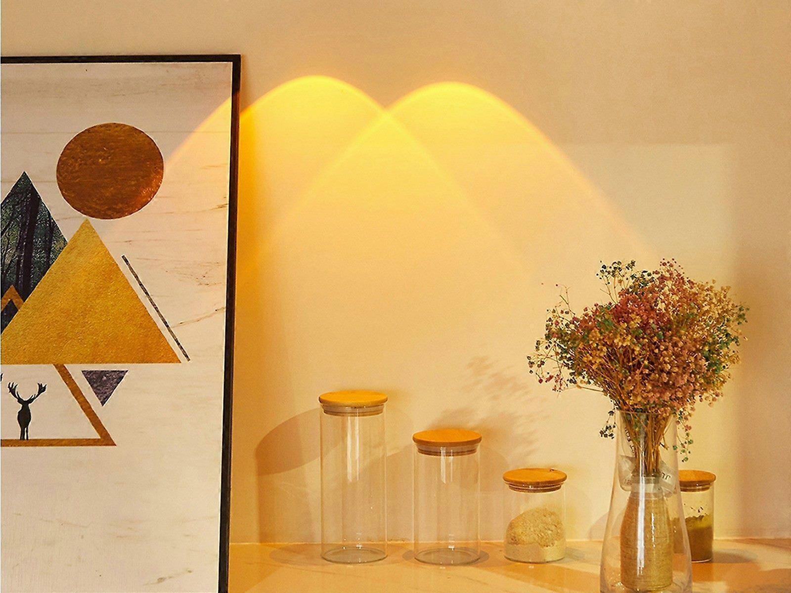 2Pcs Sunset Projection Light Under Cabinet Light Atmosphere Lamp Yellow Light