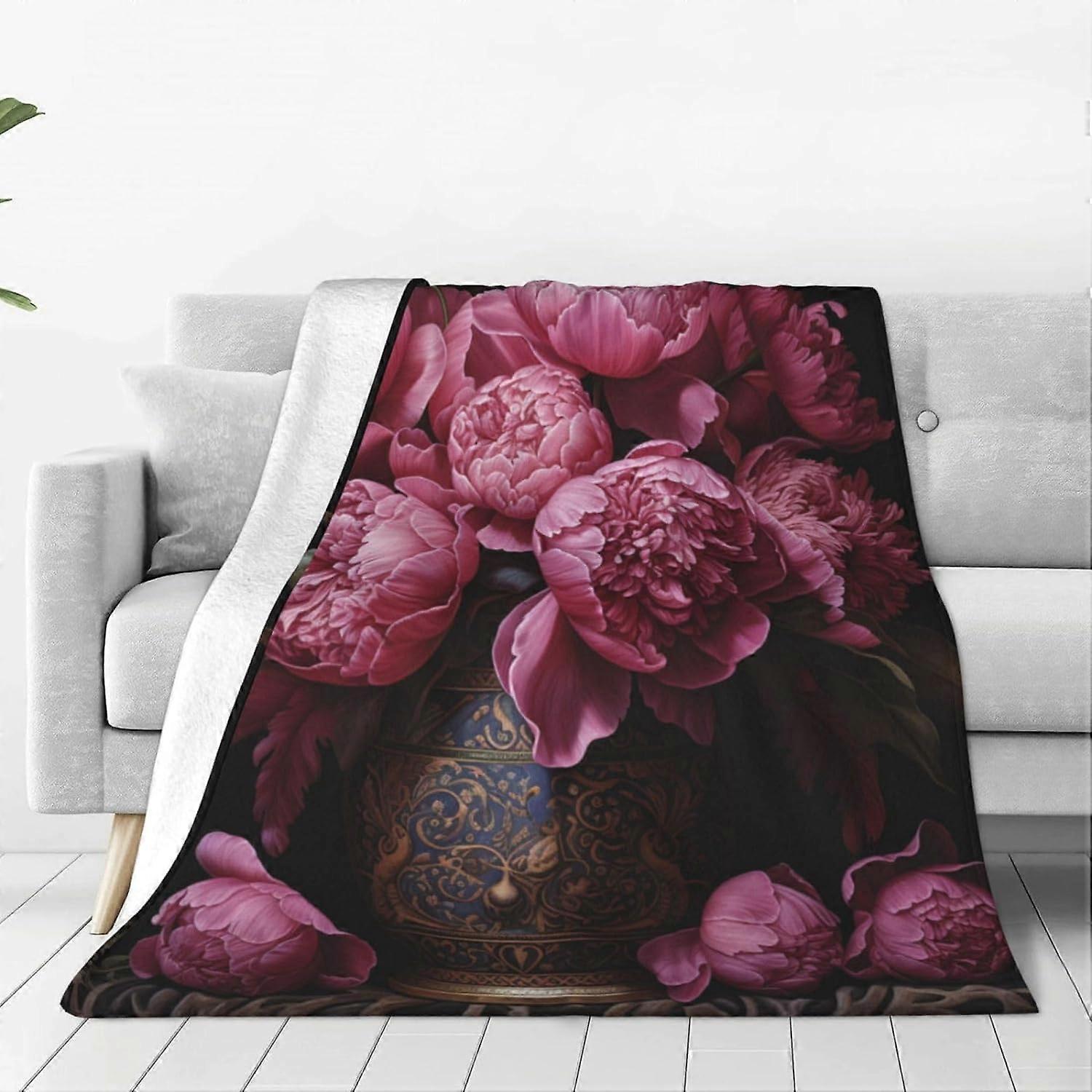 WSYKC Pink Roses Pattern Throw Blanket - Soft Plush Flannel Throw Blankets For Bed/Couch/Sofa/Office/Camping 125cmX100cm Blanket A4074-LKJH551
