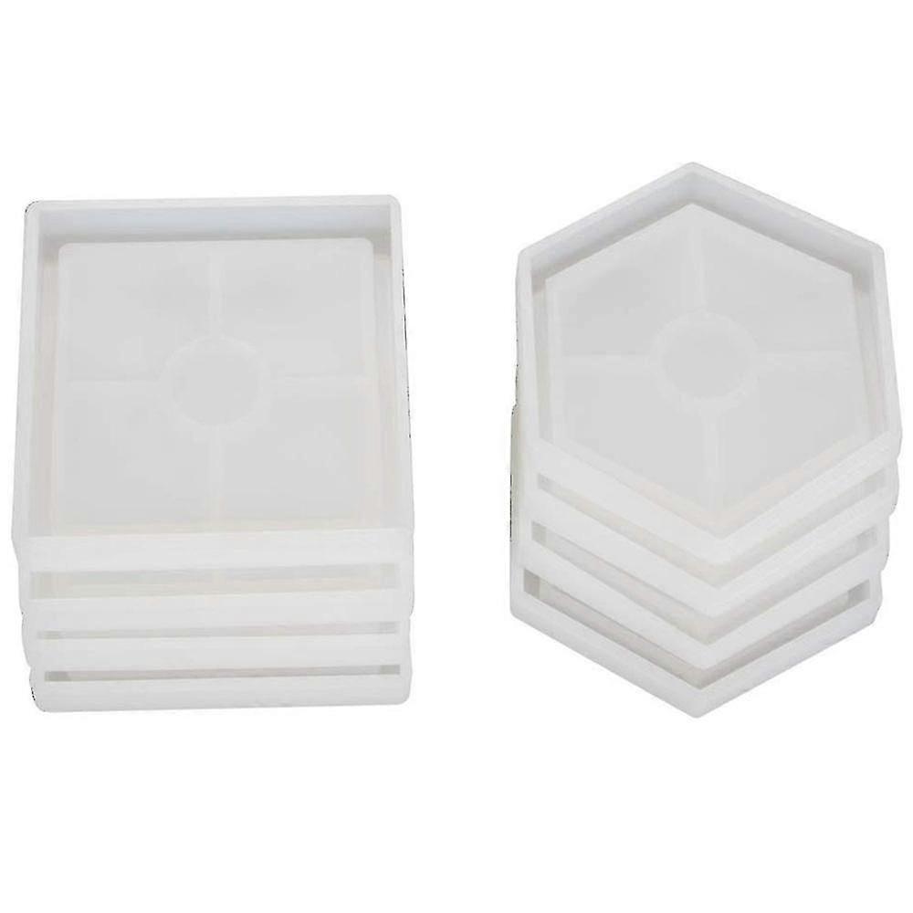 8 Pcs Diy Coaster Silicone Mold, Include 4pcs Square, 4pcs Hexagon