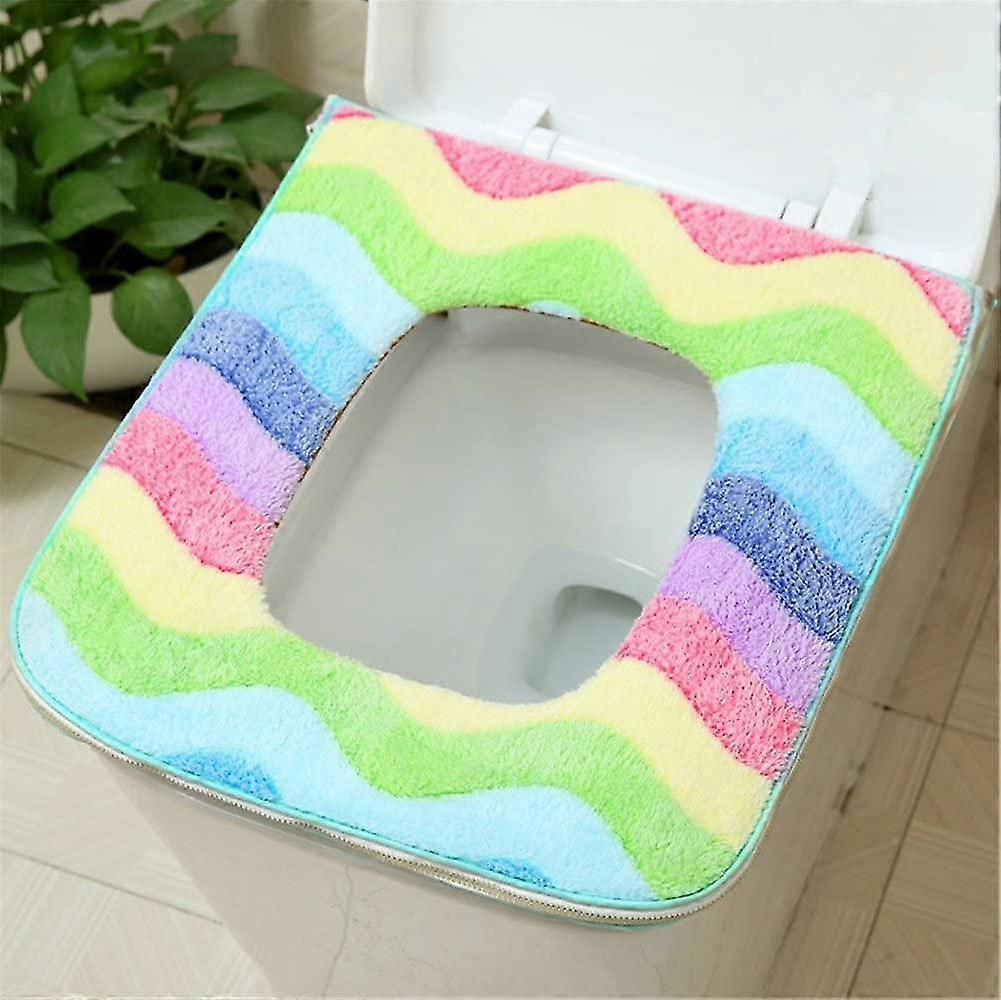Universal Zipper Toilet Seat Pads With Hanging Loop Bathroom Winter Warm Waterproof Toilet Seat Cushions Lid Cover (blue)