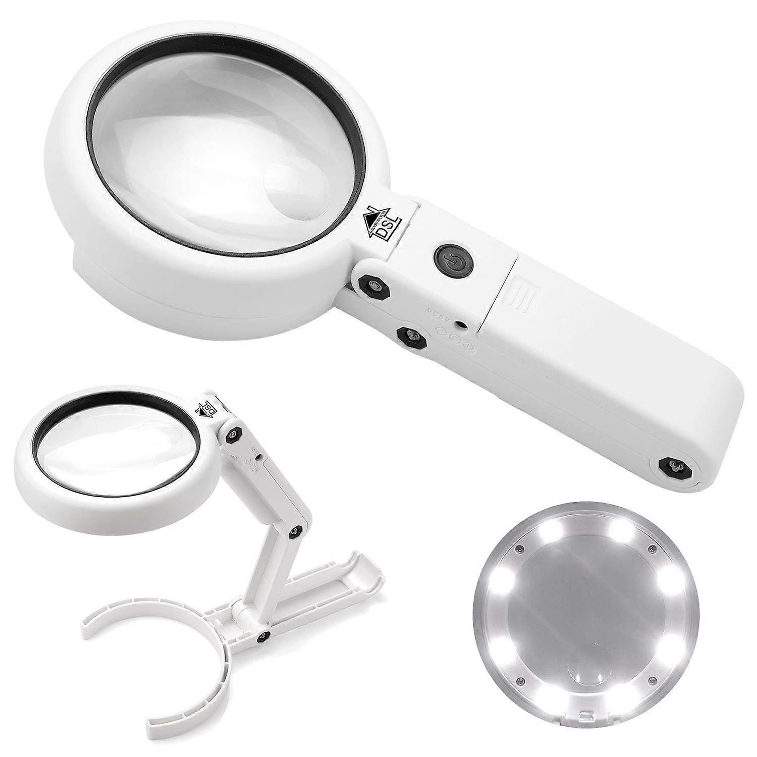 Magnifying Glass with Light - Portable Illuminated Magnifying Glasses 5X, 11X Magnification Lens 8 LED Lighted