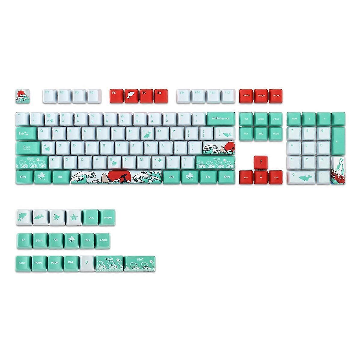123 Key Keycaps Dye Sublimation Pbt Coral Sea Keycap For Cherry Mx Mechanical Keyboard 61/64/84/87/
