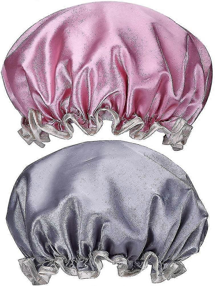 Shower Cap, 2 Pack Women Swim Cap Reusable Double Layer Waterproof Shower Cap