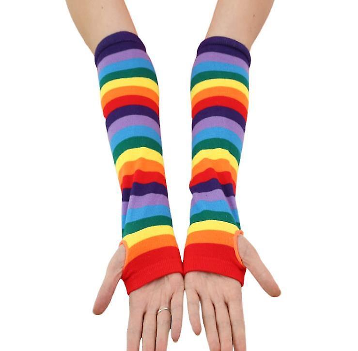 Kvinder Regnbuestribede Strømper Og Håndhandsker