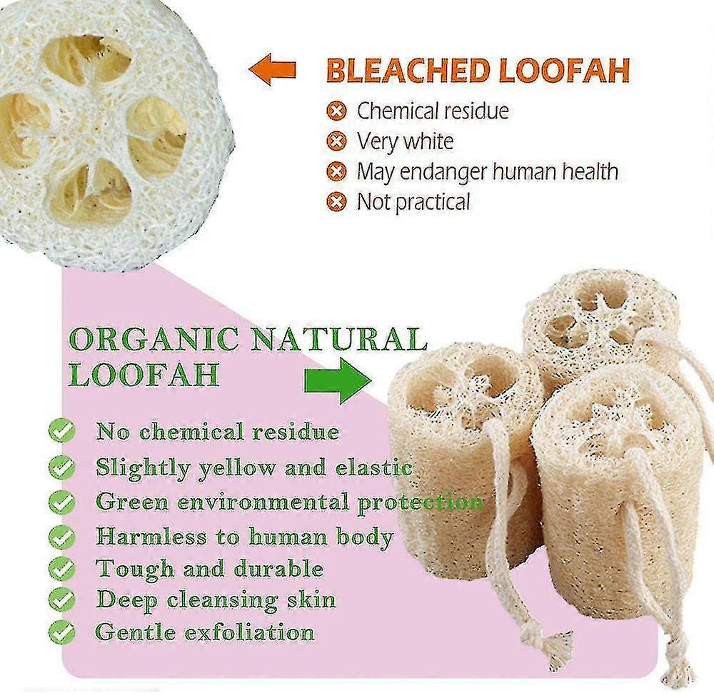 Natural Exfoliating Loofah Sponge, 4" Eco-friendly Unbleached Bath Loofah, 4-pack