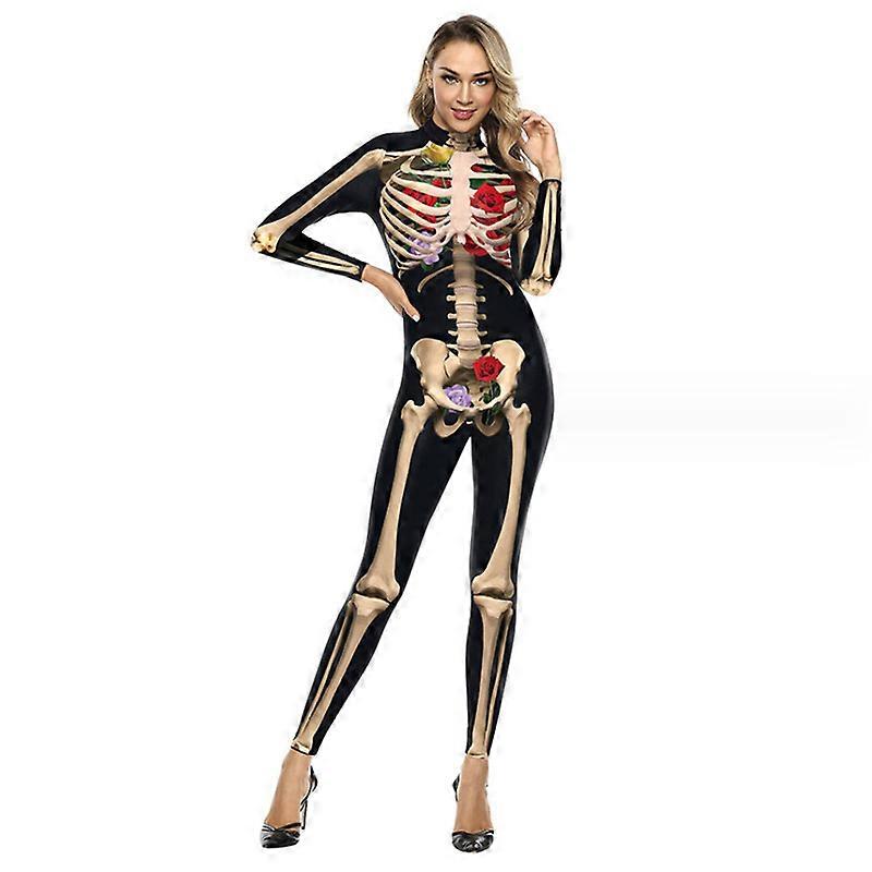 Womens 3D Skeleton Halloween Costumes Cosplay Jumpsuit Bodysuit