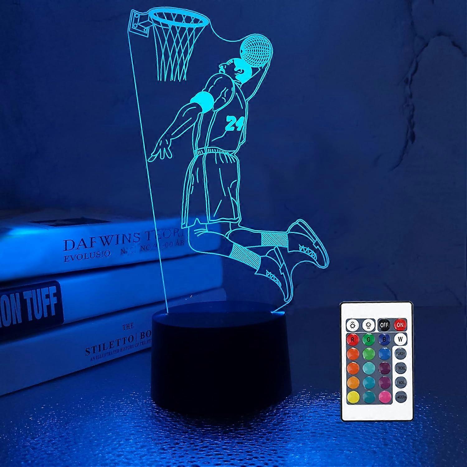 Kids Basketball Player 3D Night Light Optical Illusion Lamp with 16 Colors Timer Remote