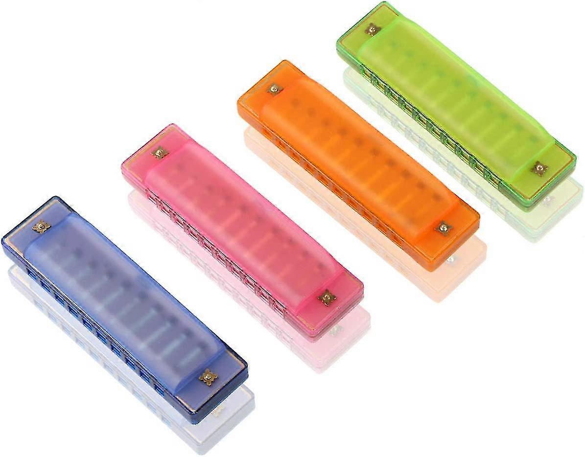 4 Pcs Harmonica For Kids, 10 Hole Translucent Harmonica For Children Kids