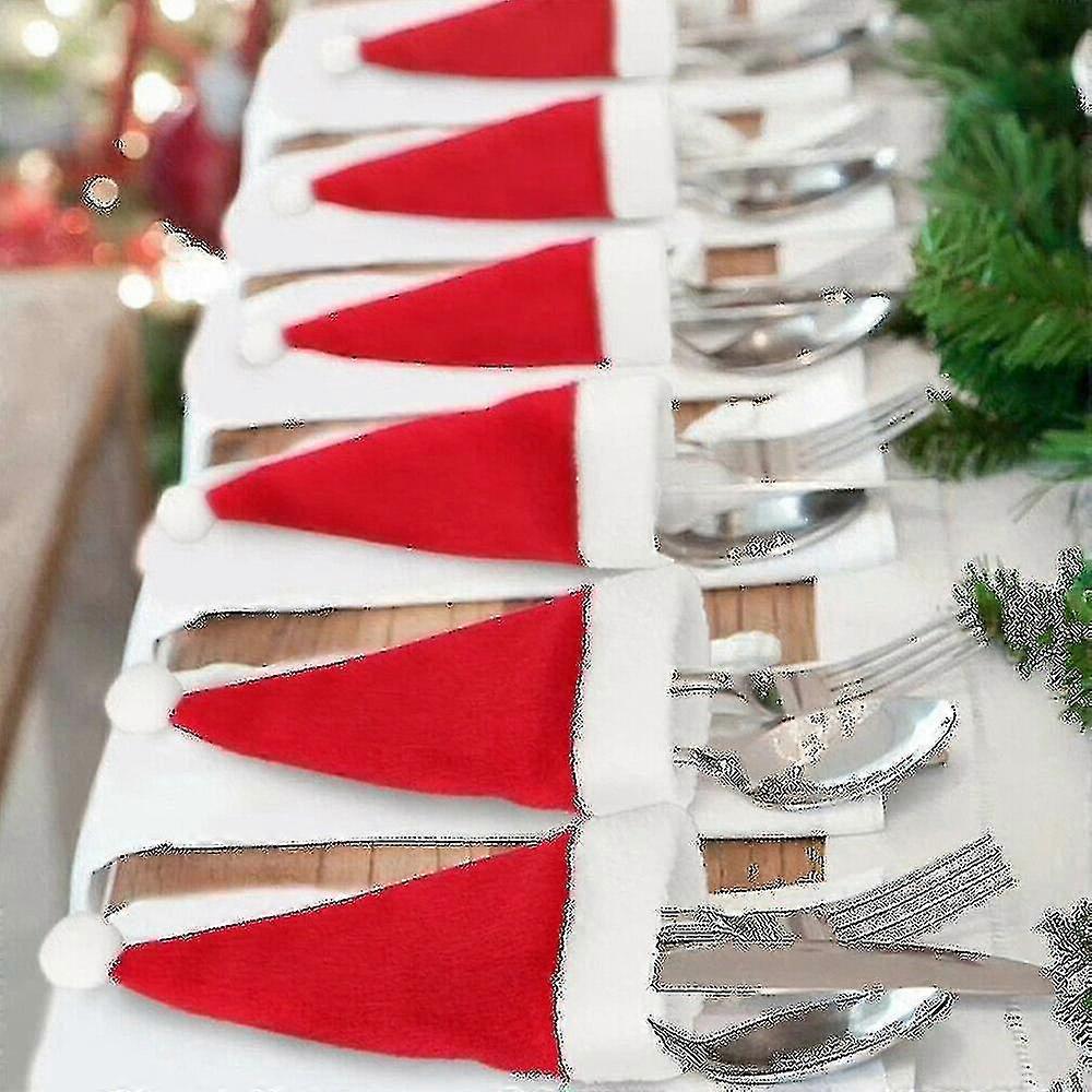 Santa Hat Christmas Tableware Cutlery Holder Bag Fork Spoon Pocket