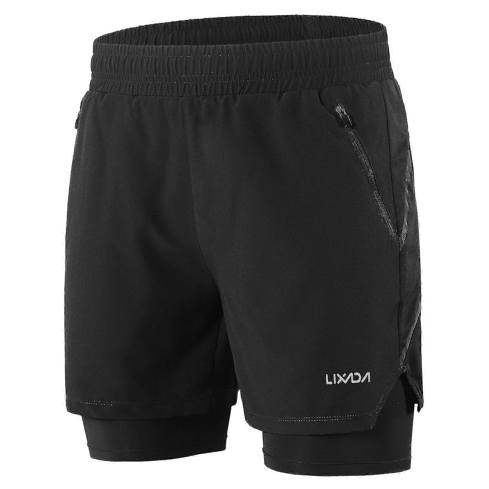 Lixada Men 2 In 1 Running Shorts Quick Drying Breathable Active Training Exercise Jogging Marathon