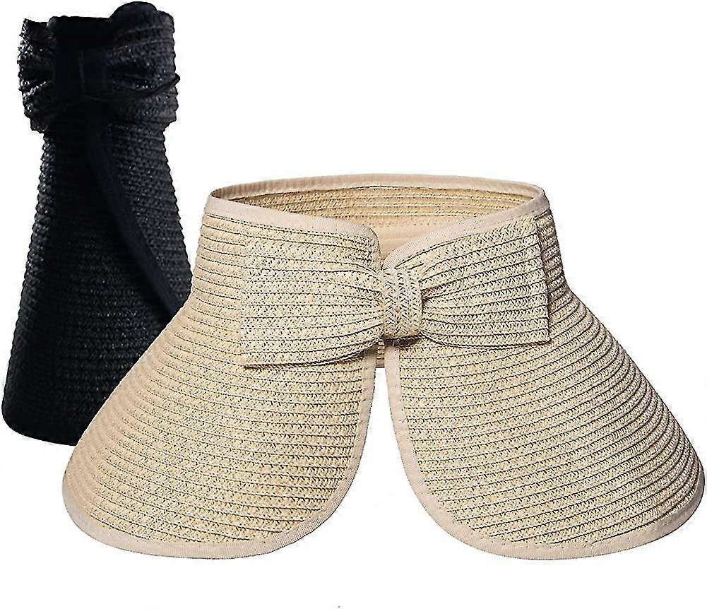 Damen Sonnenhut (2er-Pack), Damen Sommer Strand Wide Krim Stroh Visierhut