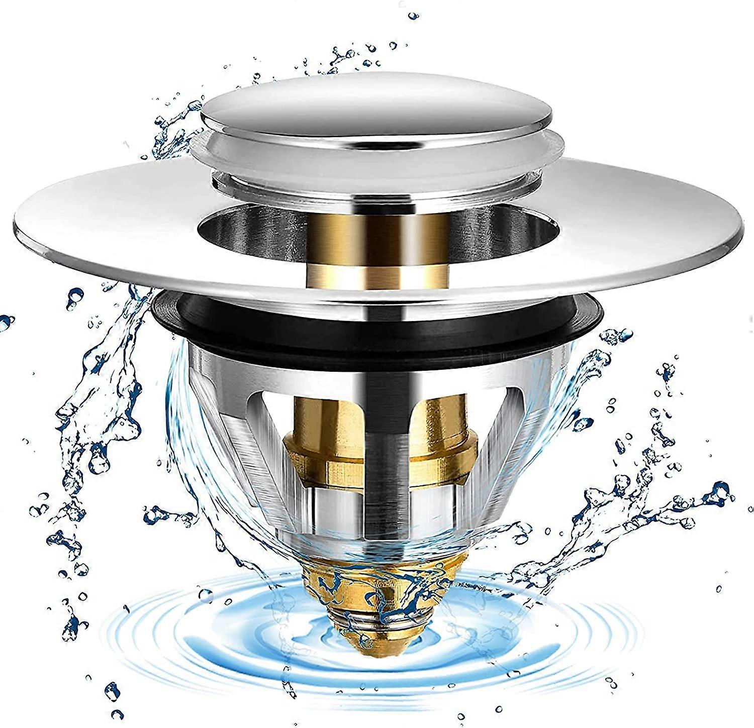 Go Swing Bands Universal Stainless Steel Popup Drain Plug With 2 Gaskets For Sink Between 32 And 38 Mm (1Pcs)