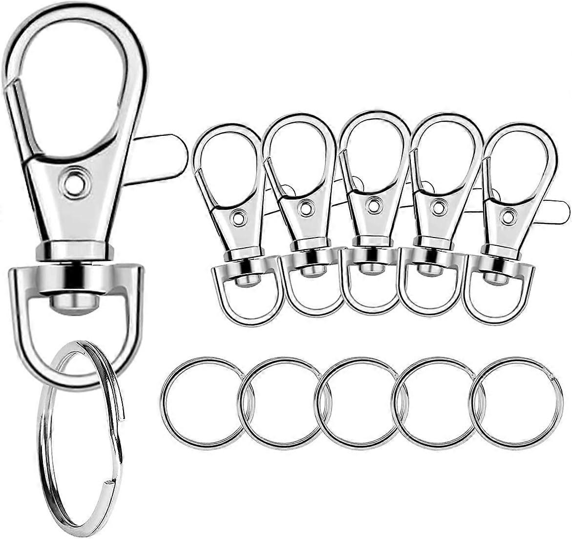 100 Pcs Premium Swivel Snap Hooks with Key Rings - High-Quality Metal Lanyard Keychain Hooks