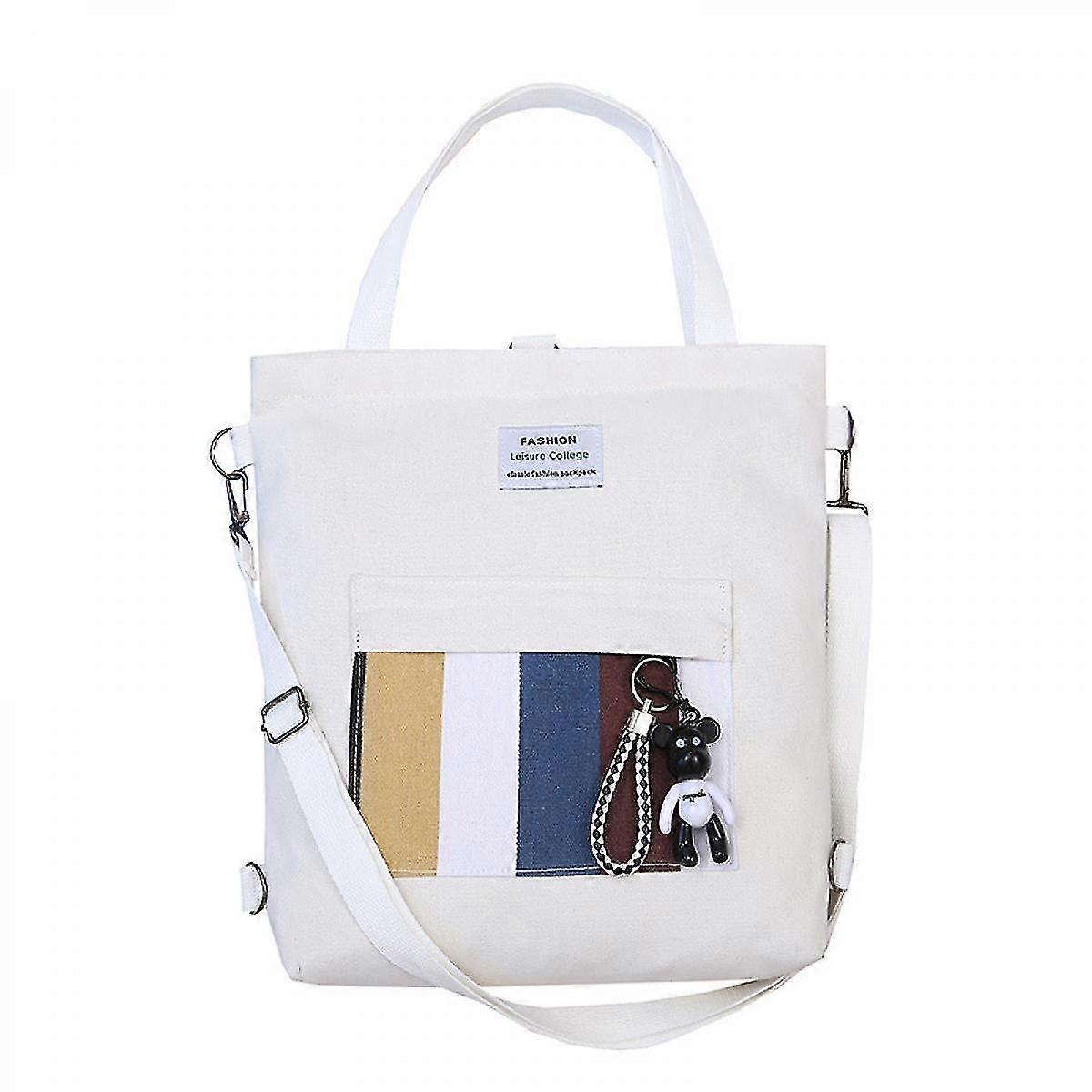 Poupée blanche Barre verticale Messenger Spring Canvas Bag Student Class Shoulders Sac en toile de grande capacité Version coréenne du sac à bandoulière simple