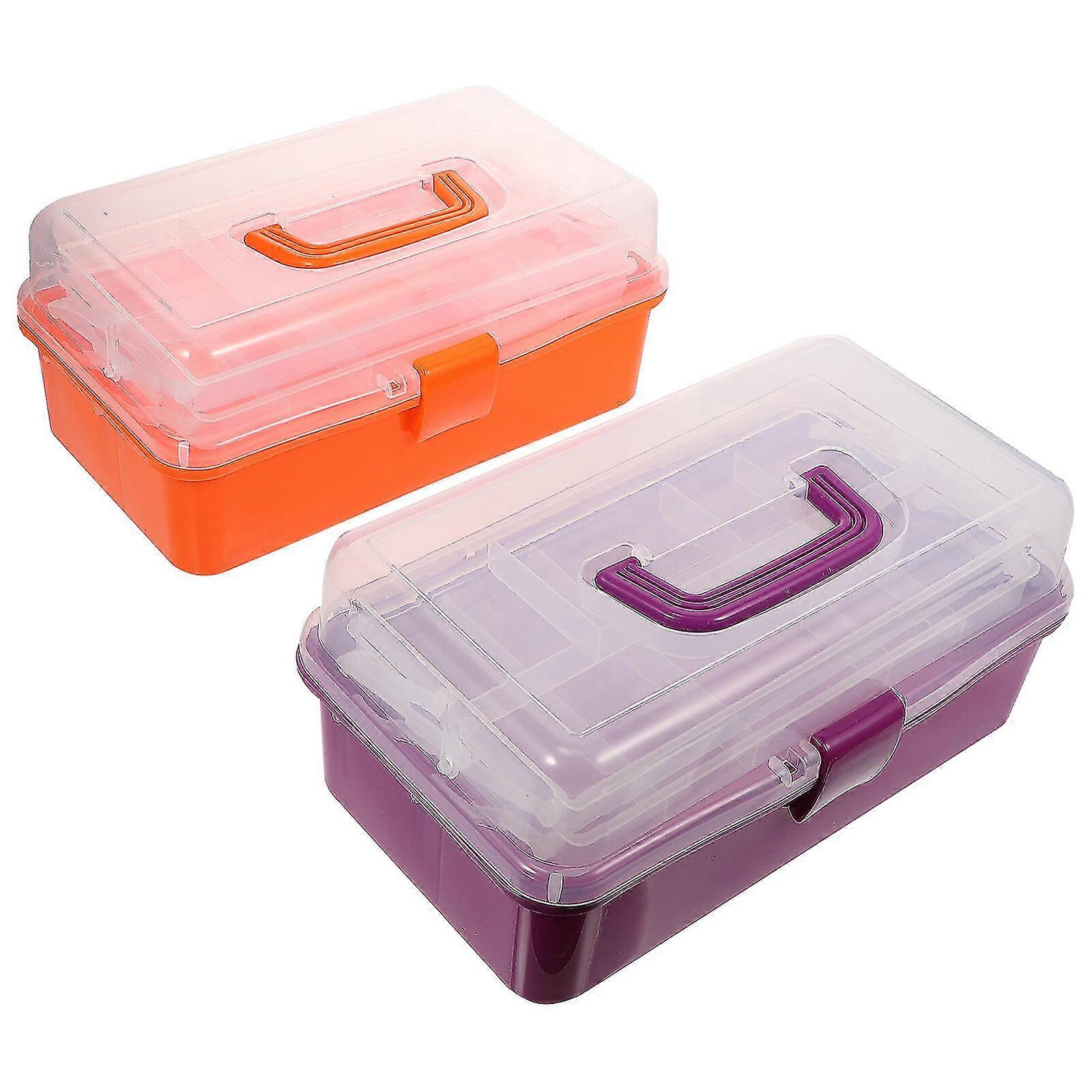 2pcs 3-layer Storing Boxes Multi-functional Storage Cases Portable Painting Tool Boxes
