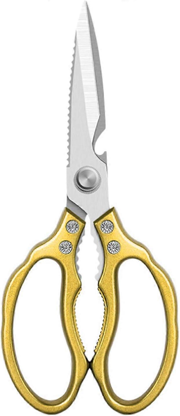 Multifunctional Household Scissors, Stainless Steel Kitchen Scissors with Serrated Function (Golden)