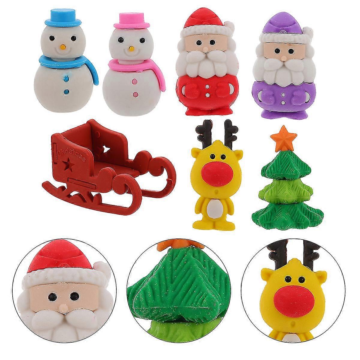 1 Box Of Lightweight Rubber Santa Claus Erasers 3d Cartoon Erasing Tools-c