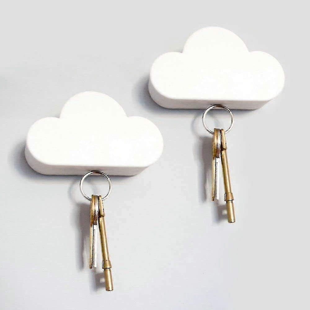 2 Pack Adhesive Key Hanger Organizer Magnetic Key Holders White Cloud Key Ring Keychains Hooks Racks 4 Strong Magnets Decorative Wdi Man Jiaall Mount