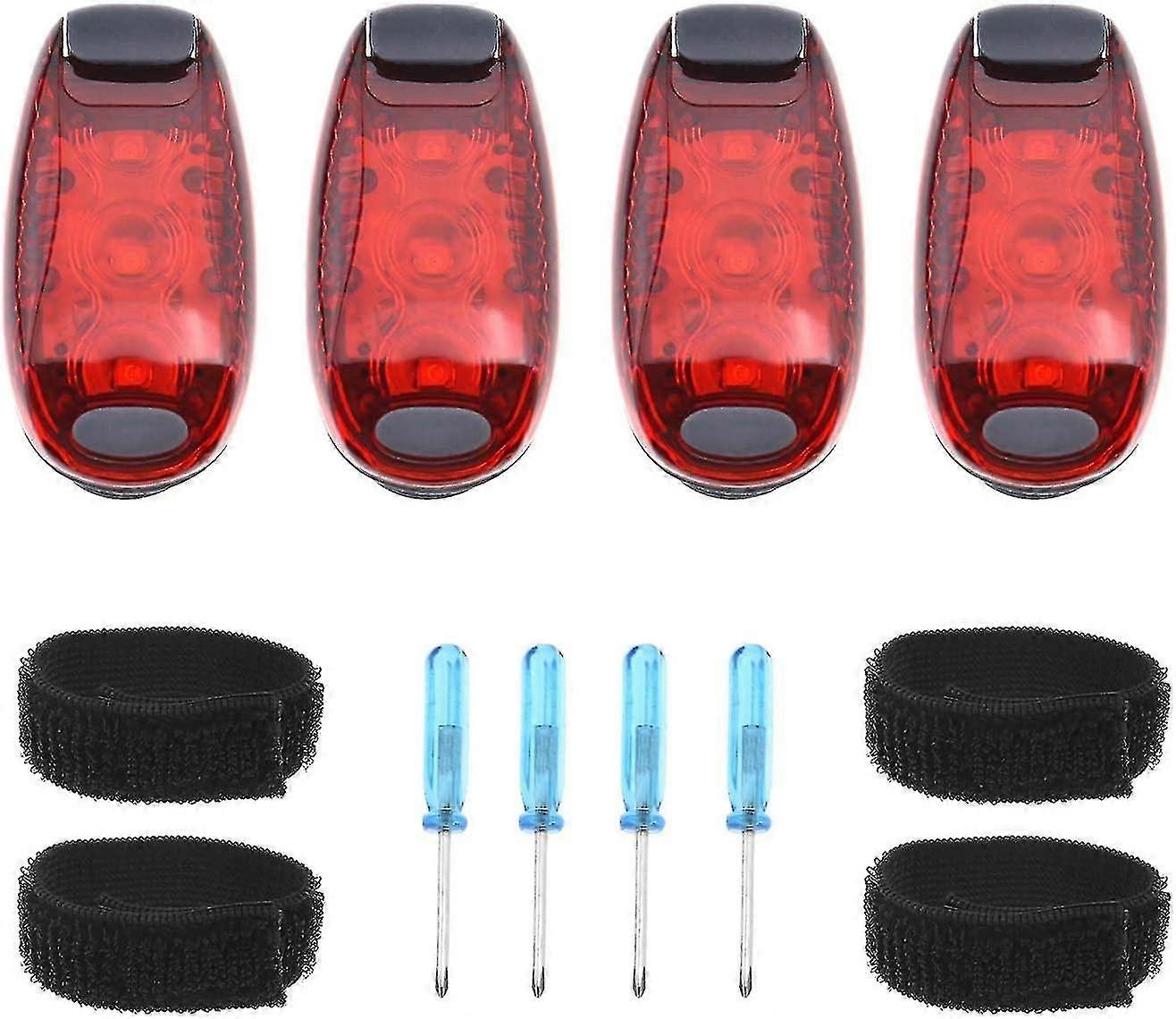 4pcs Running Cycling Led Safety Light Set With Screwdriver And Straps Clip-on Warning Jogging Ankle Clothes Red