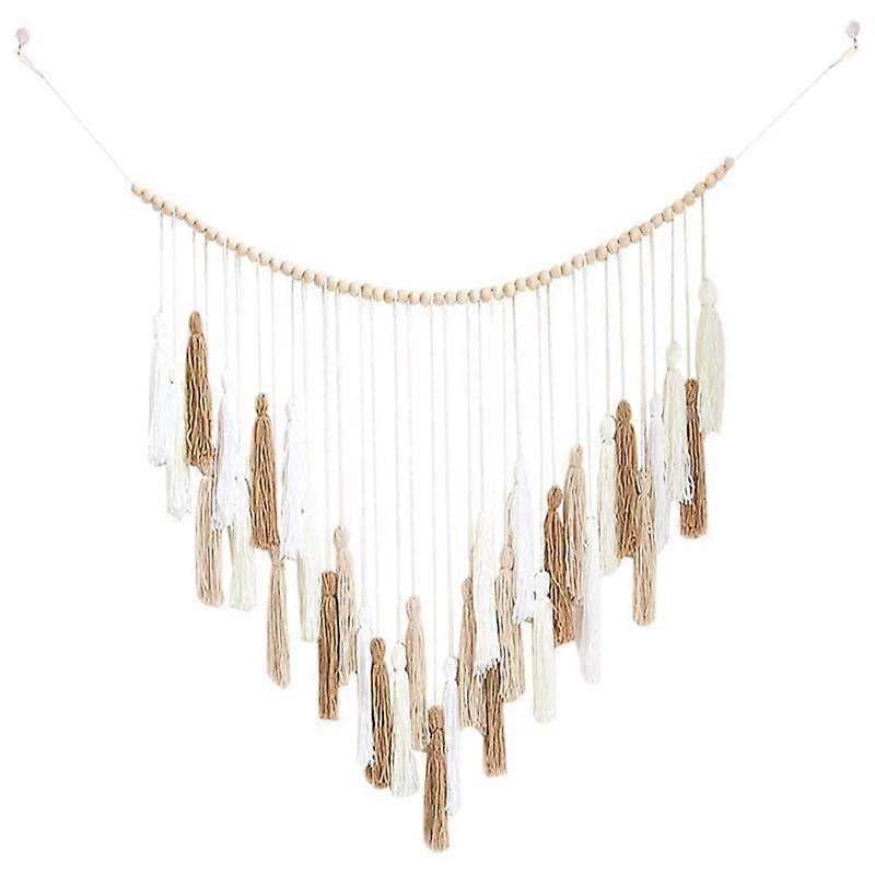 Large Macrame Wall Hanging Decor 39X43In Boho Woven Tapestry White Beige Khaki Macromay Tassel Wall