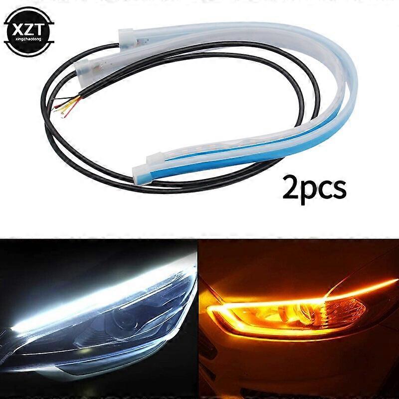 2pcs Sequential DRL LED Strip Turn Signal Light Yellow Bright Flexible Drl Led Daytime Running Light for Car Headlight