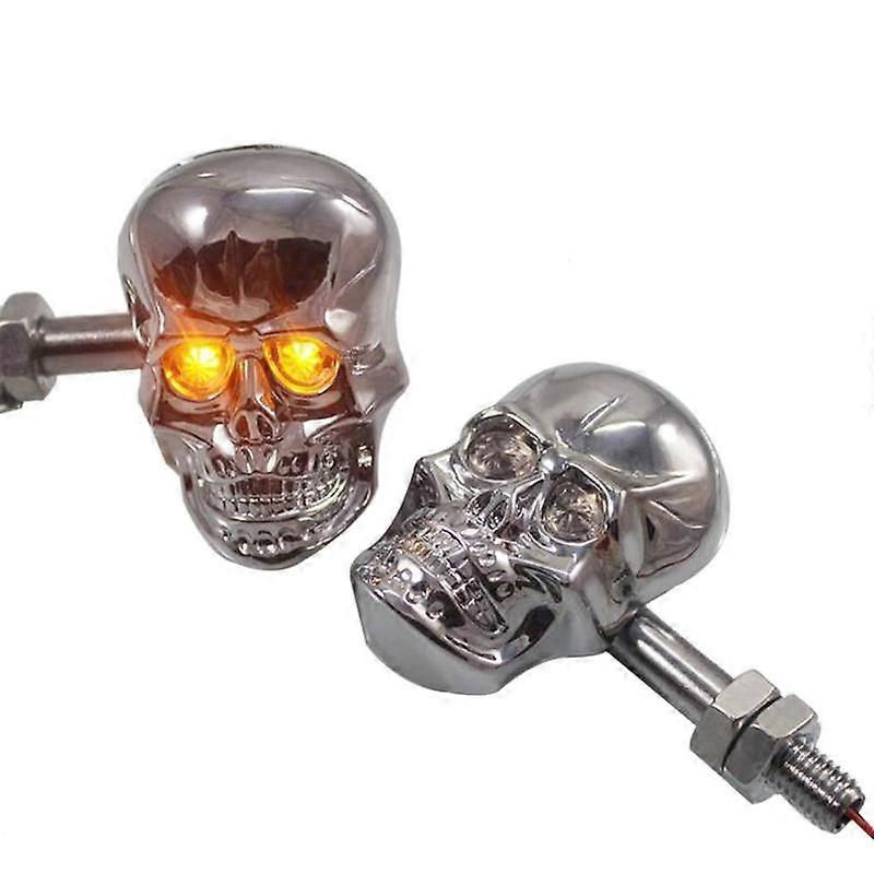 1Pair Personalized Motorcycle Accessories Refit Punk Skull Shape Turn Signal Lights Indicators Weatherproof For Most MotorcycleMotor Vehicle Lighting