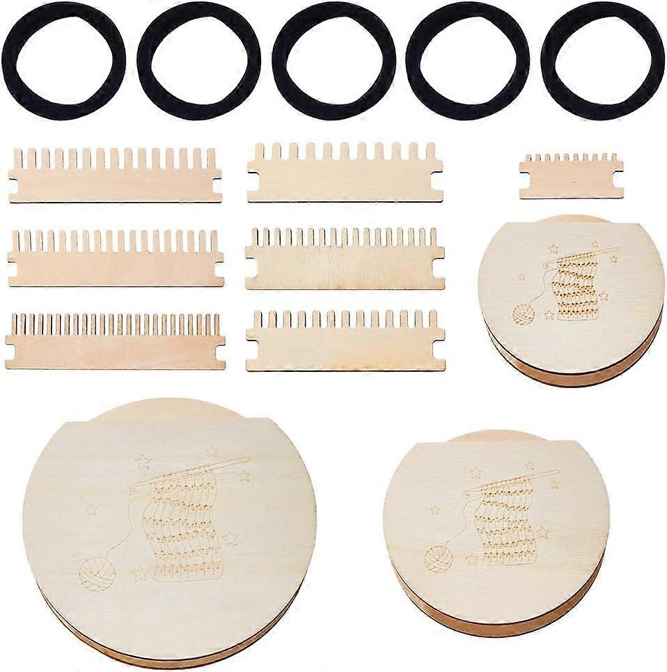 DIY 10 PCS Mini Loom Set Half Round Wooden Loom Rectangular Compilation Version 6 PCS Nylon Threaded Spandex Hair Bands for Sewing Jeans Socks and Clo