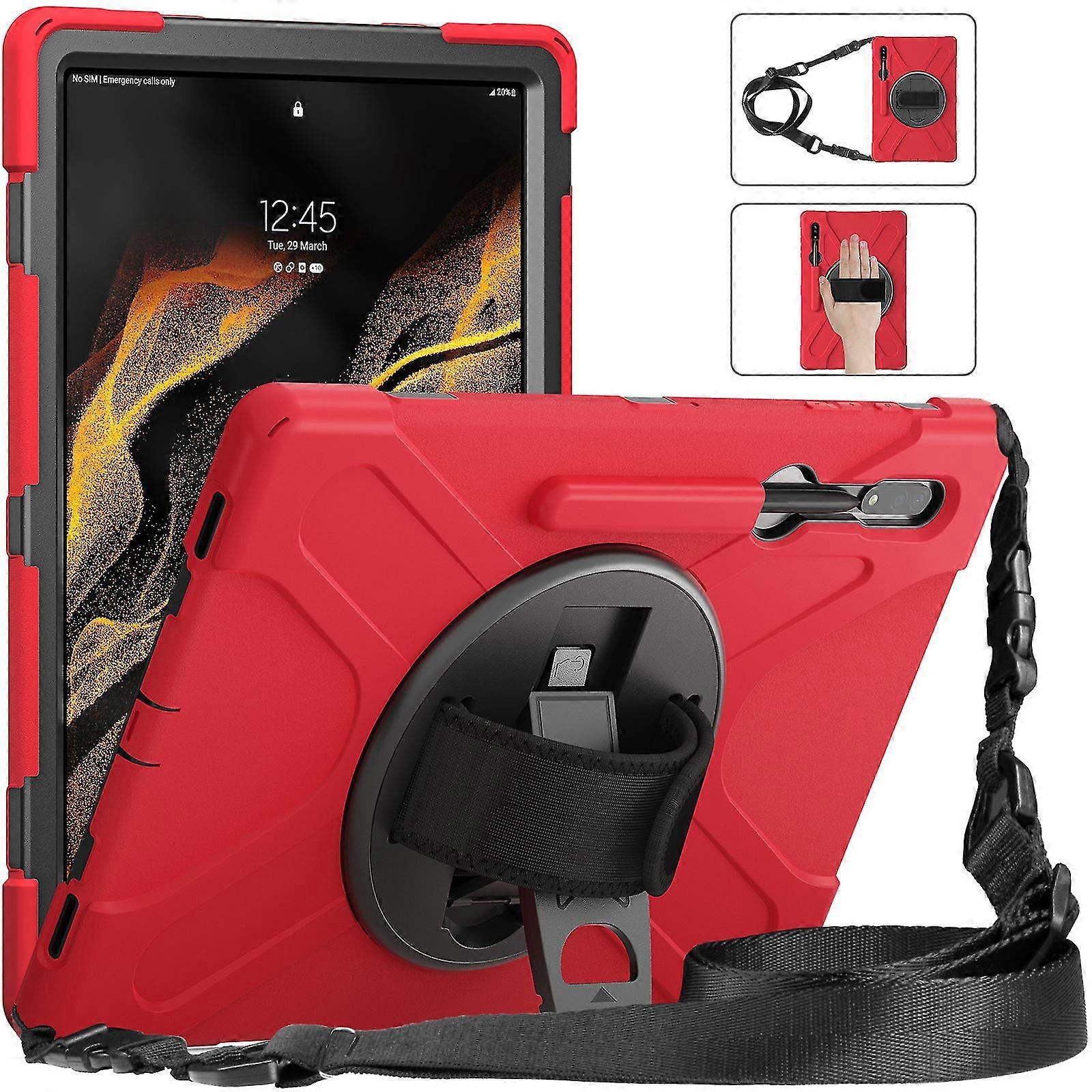 Shoulder Strap Case For Samsung Tab S8 Ultra X900 X906 With Hand Strap, Adjustable Stand, Pen Holder, Fall Protection