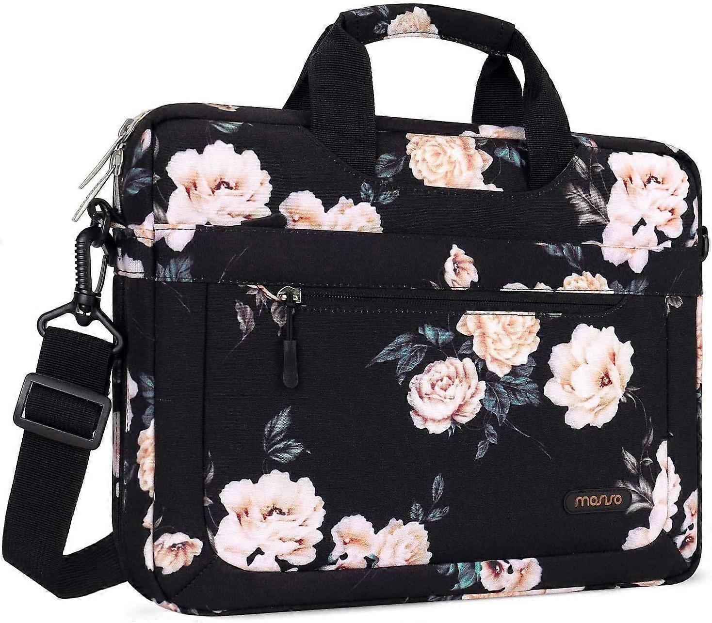 PretoBolsa de ombro para laptop de 17-17,3 polegadas compatível com MacBook Pro 14 polegadas 2021, compatível com MacBook Air / Pro, notebook de 13-13,3 polegadas, Camélia Messeng
