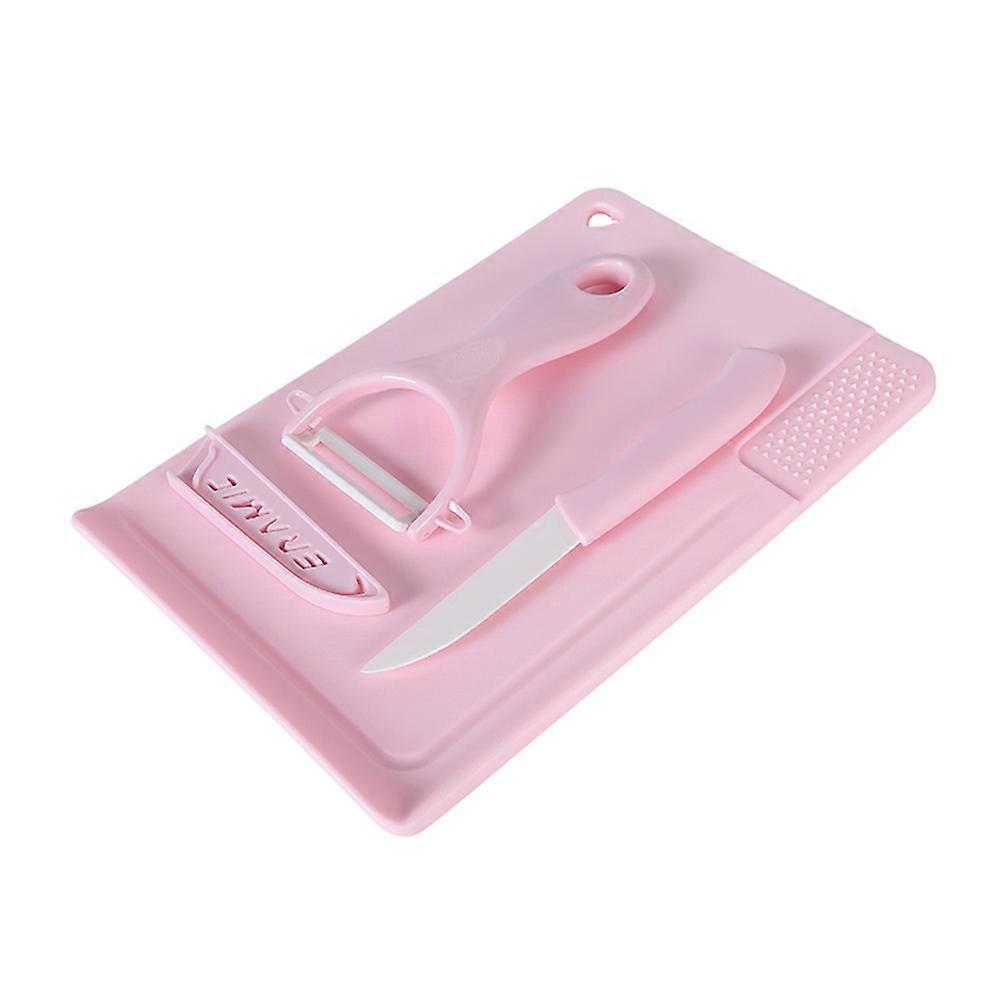 Kitchen Fruit Ceramic Knife Set Fruit Vegetable Peeler Chopping Board Light Pink