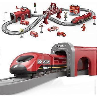 Railway Learning Educational Toys, for Kids Boys Girls Age 3 Years Up, 66 Pcs Electric Track Accessories Car Set , (Red)