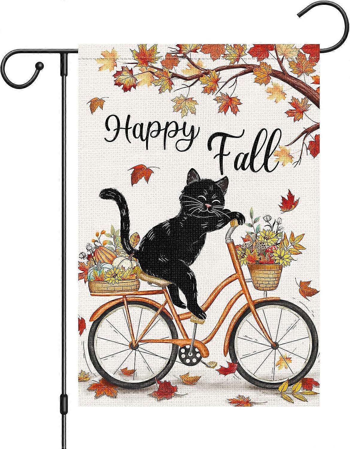 ようこそ秋黒猫自転車ガーデンフラッグ秋感謝祭(ONLY FLAG)