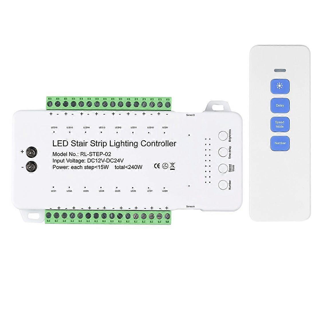 Dimmable Stair LED Controller 16 Channels Dual PIR Motion Sensor Step Light Strip Staircase Control