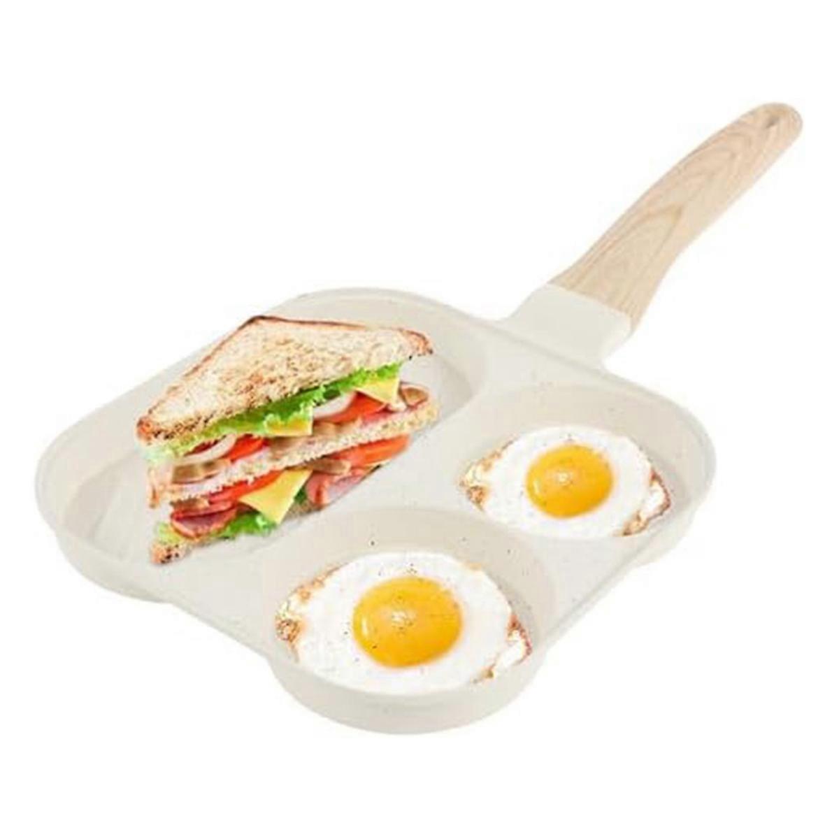 Egg Frying Pan 3 in 1 Egg Frying Pan Non-Stick Omelette Pan with Wooden Handle Kitchen Breakfast Eg